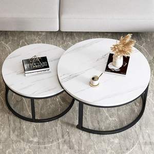 Mesa de centro moderna de mármol con marco dorado, muebles redondos para sala de estar para espacios pequeños, estilo escandinavo - Product Image 4