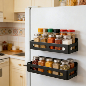 Organisateur magnétique pour réfrigérateur en plastique, étagère à épices, 2 niveaux, installation <span class=keywords><strong>sans</strong></span> perçage, étagère magnétique puissante pour réfrigérateur, rangement de cuisine - Product Image 1