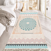 Tapis de salon/chambre à coucher/bord de lit en polyester, style ethnique, à poils ras, antidérapant, lavable en machine, adapté aux animaux domestiques, toutes saisons, style vintage