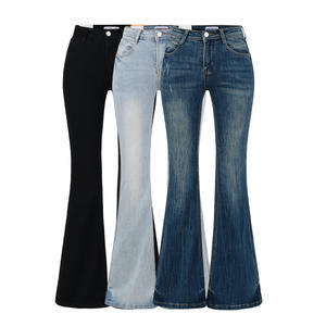 <span class=keywords><strong>Jean</strong></span> Bootcut Vintage Taille Haute <span class=keywords><strong>en</strong></span> Denim Stretch Effet Vieilli et Délavé pour Femme, Collection Automne 2025, Coupe Micro Évasée avec Effet Patte de Chat sur les Hanches - Product Image 1