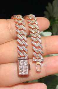 Moissanite <b>Rose</b> <b>Gold</b> Chain Link Bracelet 925 Sterling Silver Plated Brilliant Cut Trendy Hip Hop Style Jewelry Gift for Women - Product Image 4