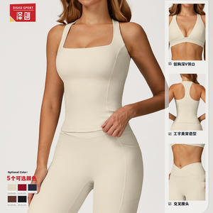 Disko Sport Ensemble de yoga deux pièces couleur unie col carré dos nageur pour femme, vêtements d'entraînement TZ2044 - Product Image 1