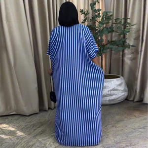 Caftán largo con estampado de rayas y cuello en V para mujer, talla grande, estilo suelto, para estar en casa, talla S-2XL - Product Image 5