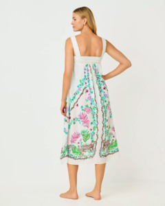 Vestido casual de verano midi sin mangas con cuello cuadrado y elegante bordado floral LEDUO para mujer - Product Image 3