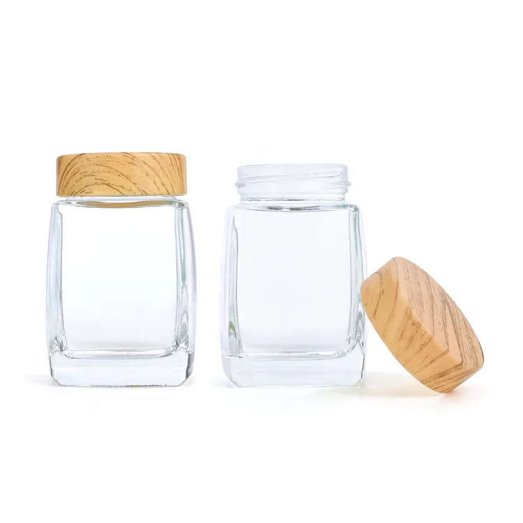 Milieuvriendelijke Borosilicaatkoekje Snoep Honing Voedsel Glazen Opslagpot Met Luchtdichte Bamboe Deksel Opslagtank Opslag