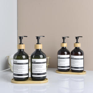 New Modern Design 2 Pieces 500ML Plastic Soap Dispenser Set with Bamboo Tray