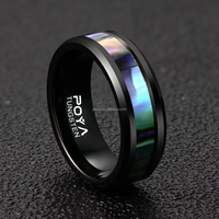Bague en carbure de tungstène noir de 8 mm avec incrustation de coquille d'ormeau naturelle, ajustement confortable, alliance pour homme et femme