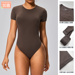 Women Sports Bodysuit Crew Neck High Elasticity Nylon <b>Tight</b> Fit Yoga Wear Base Layer Shapewear - Product Image 3
