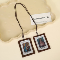 Médaille de scapulaire catholique vintage, protecteur, talisman sacré à suspendre, Vierge Jésus, cadeau religieux