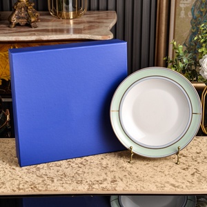 Hot Selling Dinner <b>Plate</b> Set Green Rim Gold Line Round <b>Ceramic</b> <b>Plate</b> Dish for Dining Gift - Product Image 1