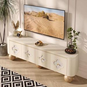 Mueble de <span class=keywords><strong>TV</strong></span> de Madera Maciza de Estilo Francés Tallado, Combinación de Mesa de Centro, Estilo de Lujo Ligero, Muebles Duraderos para Dormitorio de Hotel - Product Image 3