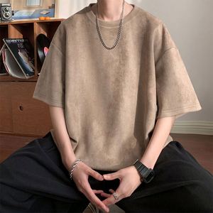 Men's Retro Summer American Style <b>T</b> Shirt Suede Casual Loose Fit Half Sleeved Basic Blank Short Sleeve <b>T</b> Shirts 230g - Product Image 1