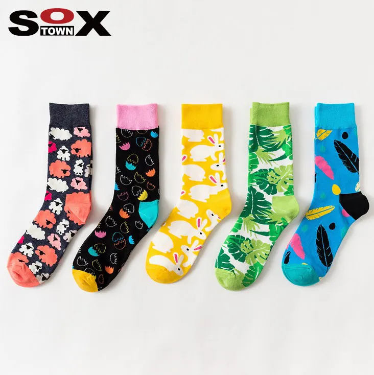 Soxcity meias de algodão unissex, meias casuais e coloridas de algodão, baratas com design engraçado