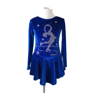 Eiskunstlauf Kleid Mädchen Königsblau Samt Frauen Eis Skating Trainings rock Kinder Performance Tanz kostüme