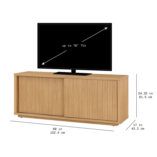 Beautiful Fluted TV Stand for TV up to 7 Warm Honey Finish