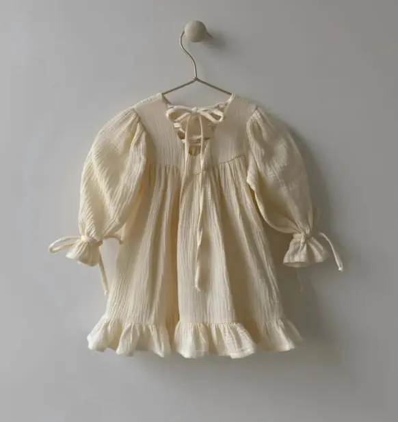 Imported Spring Autumn Girls Cotton Linen Ties British Temperament Dress Children A-line Skirt smock dress baby girls