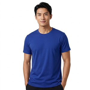 เสื้อยืดคอกลมแขนสั้นสีน้ำเงินรอยัลสำหรับผู้ชาย ผ้าฝ้ายเจอร์ซีย์ถัก 100% ทรงปกติ สวมใส่สบาย ระบายอากาศได้ดี สีพื้น - Product Image 1