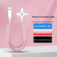 Câble de charge micro-USB 3-en-1 pour téléphone et chargeur de voiture à ressort rétractable avec gaine élastique en PVC