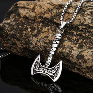 Yunnique – collier en acier inoxydable avec pendentif hache double face de style Viking, pour hommes et femmes, bijoux à la mode, chaîne de 3.0x60CM - Product Image 2