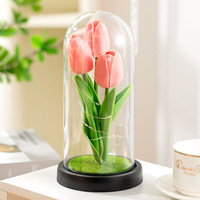Maßgefertigtes Handgemachtes Seidenrosen-Kunstblumenarrangement mit Glasabdeckung, Wunderschön für Valentinstag, Muttertag, Geburtstag, Weihnachten