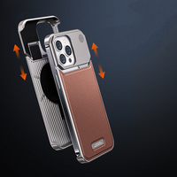 Étui de téléphone portable en cuir de luxe couverture de téléphone portable en métal sans cadre pour iPhone 16 15 14 Plus Pro Max