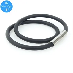 3mm Black Rubber necklace bracelet Jewelry Making with stainless steel magnetic Clasps