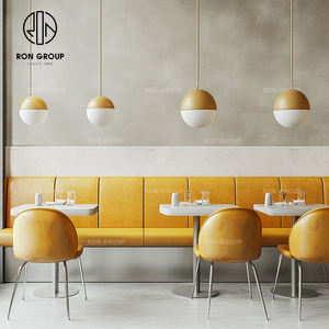 Juego de mesa y silla de restaurante curvada redonda de terciopelo de piedra sinterizada moderna, cabina de sofá, cabina de muebles para cafetería - Product Image 5