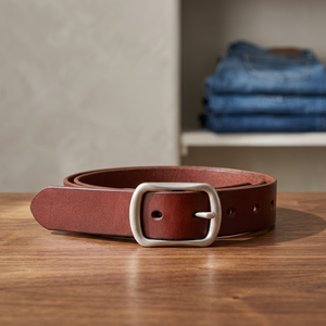 Men's Cow Hide Leather Solid Square Pin Belt Steel Buckle-Heavy Duty Durable Lightweight Waterproof Eco-Friendly 3.8CM Width - Product Image 1