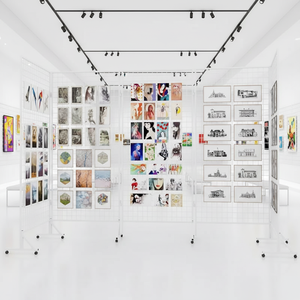 Présentoir de sol pliable polyvalent, hauteur <span class=keywords><strong>160</strong></span>-200 cm, cadre en fer peint, grille en fil de fer de 3,5 mm pour galeries et marchés nocturnes - Product Image 1