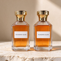 Flacon de parfum en verre de luxe 30ml 50ml 100ml, flacons de parfum uniques à vaporisateur à sertir avec boîte d'emballage et couvercle doré