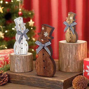 Juego de Figuras de Muñecos de Nieve de Madera con Acabado Natural, Decoración Navideña para Interiores, Adorno para Sala de Estar, Forma de Muñeco de Dibujos Animados - Product Image 3