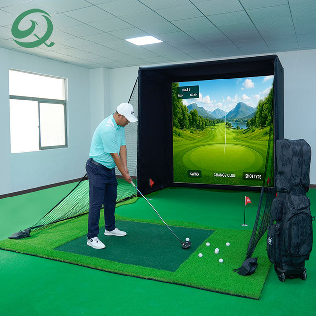 Custom Sizes Golf Practice Net Strong Impact-Resistant Golf Simulator Enclosure  with Frame HD Impact Screen Golf Hitting Cage