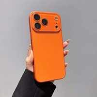 Coque de téléphone avec grande ouverture pour appareil photo, effet peau, en verre, pour iPhone 18 Pro Max, rouge cerise
