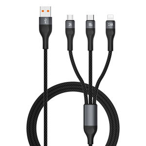 Cable de Carga Rápida 3 en 1 de 100W con Agarre Antideslizante para <span class=keywords><strong>iPhone</strong></span>, <span class=keywords><strong>Samsung</strong></span>, Xiaomi, Transsion <span class=keywords><strong>y</strong></span> Teléfonos Android OEM - Product Image 3