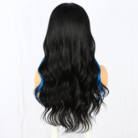 Wig Renda Depan Warna Highlight Biru Gelombang Alami Futura Wig Rambut Sintetis Tahan Panas untuk Populer Sehari-hari