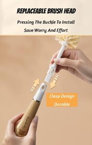 Esponja para fregar platos, mango de bambú, cepillo para botellas, Juego de cepillos para platos con soporte de almacenamiento, Kit de limpieza de platos de cocina - Product Image 6
