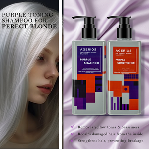 Champú y <span class=keywords><strong>Acondicionador</strong></span> Profesional Morado, Corrector de Tonos Anti-Amarillos, Fijador del Color e Hidratante para Cabello Rubio Decolorado, Seco y Dañado - Product Image 1