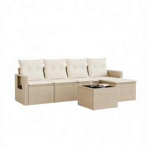 Ensemble de canapés de jardin en rotin beige 4 places avec rangement, mobilier d'extérieur au design contemporain - Product Image 1