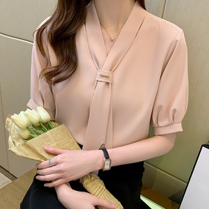 <span class=keywords><strong>Camicetta</strong></span> Estiva a <span class=keywords><strong>Maniche</strong></span> <span class=keywords><strong>Corte</strong></span> da Donna, Blusa <span class=keywords><strong>Bianca</strong></span> in Chiffon con Scollo a V, Moda 2025 - Product Image 4