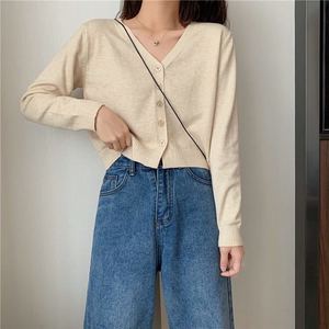 HANO Fábrica <span class=keywords><strong>al</strong></span> <span class=keywords><strong>por</strong></span> <span class=keywords><strong>mayor</strong></span> suelta primavera y otoño cárdigan corto de cintura alta de manga larga abrigo corto con cuello en V cárdigan de punto - Product Image 4