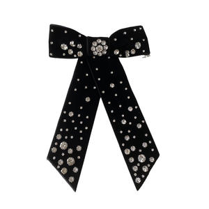 Pince à cheveux vintage baroque en strass, élégante, en velours noir et alliage, pour femmes, accessoires pour cheveux de bal et de fête - Product Image 6