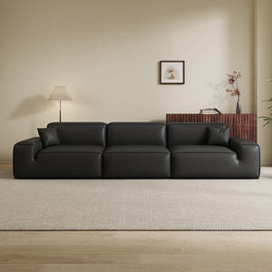 Canapé italien minimaliste, forme droite, cuir de vachette noir, style moderne et simple, ensemble de canapés pour petits appartements - Product Image 4