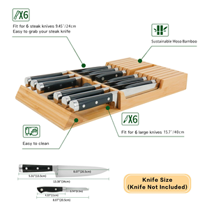 In-<b>drawer</b> Knife Block Bamboo <b>Kitchen</b> 16 Knifes <b>Drawer</b> <b>Organizer</b> - Product Image 3