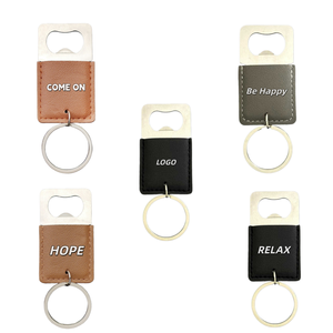 Ouvre-bouteille carré classique en acier inoxydable, ouvre-bouteille pour bière et cocktails, outil de <span class=keywords><strong>bar</strong></span>, porte-clés créatif en cuir PU, impression UV, logo personnalisé - Product Image 1
