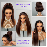 Perruques Yaki 360 Lace Front en Cheveux Humains avec Cordon Invisible Pré-Blanchi, Dentelle Pré-Coupée et Pré-Épilée pour Femmes Noires