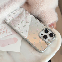 Coque de téléphone en TPU électroplaqué motif fleur rose pour iPhone 16 15 Pro Max 13 15 Mirror Plus, accessoires de protection doux pour téléphone portable