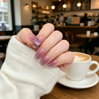 Ongles press-on irisés rose-violet, longs, forme cercueil, réutilisables, en acrylique, 24 pièces