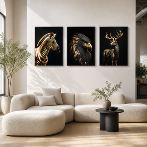 Collezione di <span class=keywords><strong>Stampe</strong></span> Artistiche Murali con Zebra, Aquila e Cervo in Nero e Oro per Soggiorno, Ufficio, Hotel, Interni Ispirati al Safari - Product Image 2
