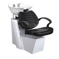 Fauteuil de lavage en cuir Dongkai avec bassin en céramique rotatif et accoudoirs semi-inclinables pour salon de coiffure et institut de beauté