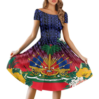 Robe d'été personnalisée avec motif tribal et drapeau haïtien, tenue décontractée pour la fête de l'Indépendance, robe sexy vintage pour femme, vente en gros
